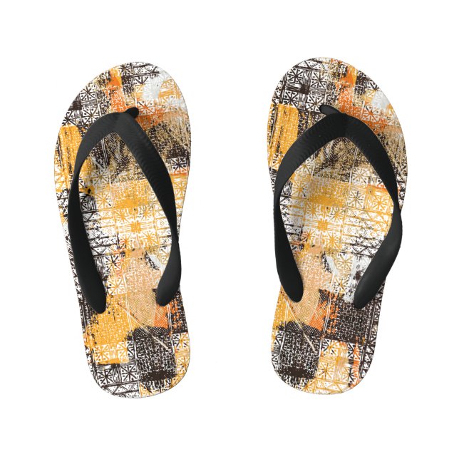 Geometric Boho Tribal Distressed Pattern Kid's Jandals (Footbed)