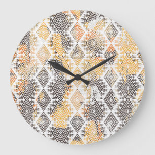 Geometric Boho Tribal: Distressed Pattern. Large Clock