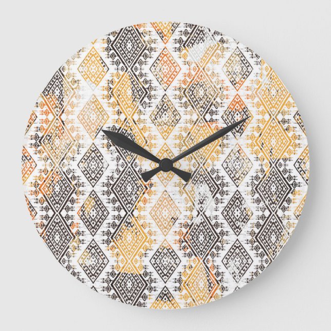Geometric Boho Tribal: Distressed Pattern. Large Clock (Front)