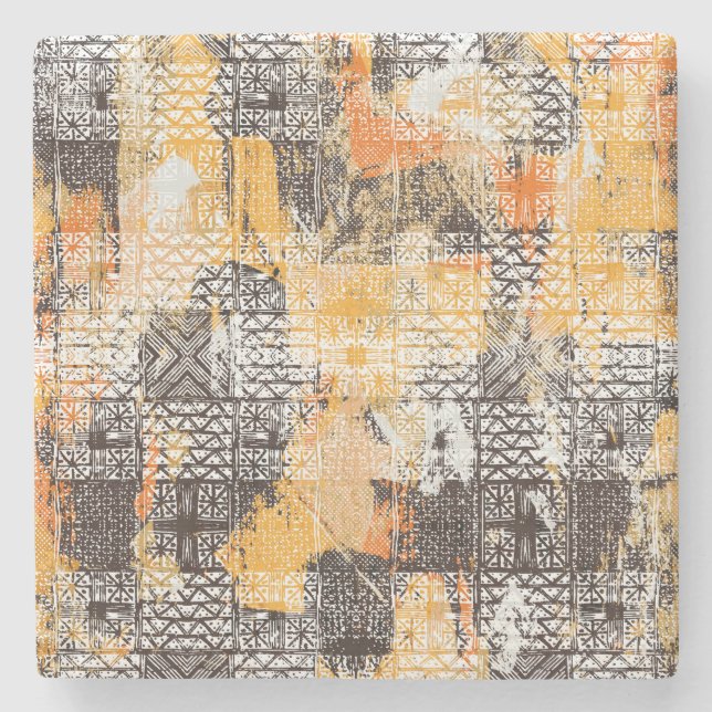 Geometric Boho Tribal Distressed Pattern Stone Coaster (Front)