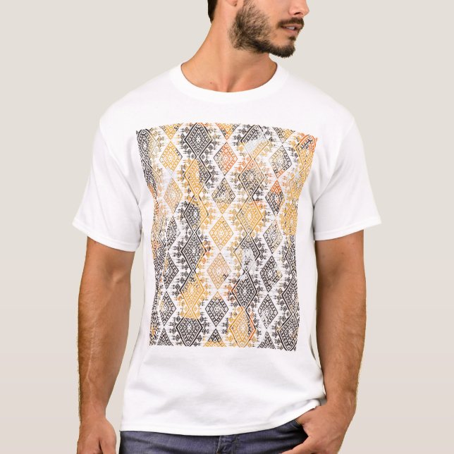 Geometric Boho Tribal: Distressed Pattern. T-Shirt (Front)