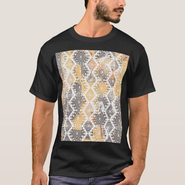 Geometric Boho Tribal: Distressed Pattern. T-Shirt (Front)