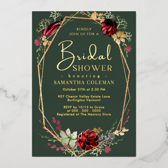 Geometric Boho Wildflower Dark Green Bridal Shower (Front)