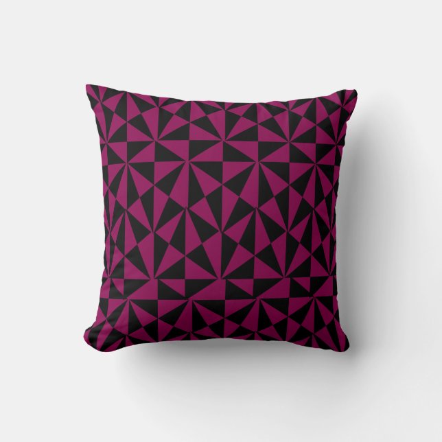 Geometric Bold Retro Funky Black Magenta Cushion (Front)