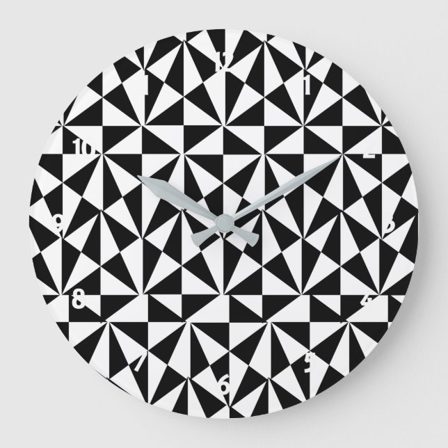 Geometric Bold Retro Funky Black White Large Clock (Front)