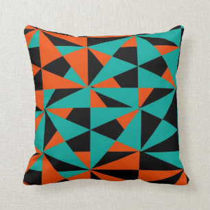 Geometric Bold Retro Funky Orange Black Teal Cushion