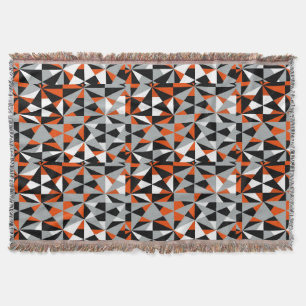 Geometric Bold Retro Funky Orange Grey Black White Throw Blanket