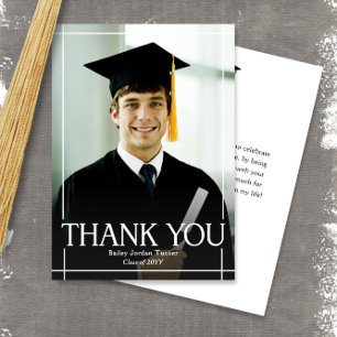 Geometric Border Graduation Full-Photo Thank You Card