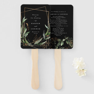 Geometric Botanical Eucalyptus Black Premium Hand Fan