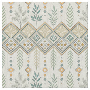 Geometric Botanical Folk Art Seamless Pattern Fabric