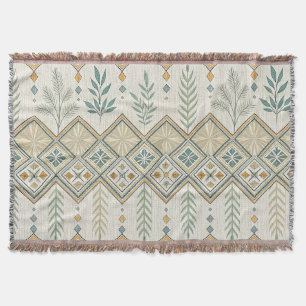 Geometric Botanical Folk Art Seamless Pattern Throw Blanket