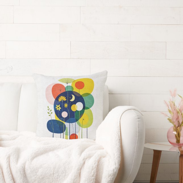 Geometric Botanical Moon Star Abstract Folk Art Cushion (Couch)