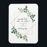 Geometric Botanical Wedding Save The Date Magnet<br><div class="desc">An elegant rustic wedding save the date magnet featuring a watercolor inspired botanical greenery design around a geometric frame with black text.  Look for matching wedding invitations and other coordinating items at Jill's Paperie.</div>