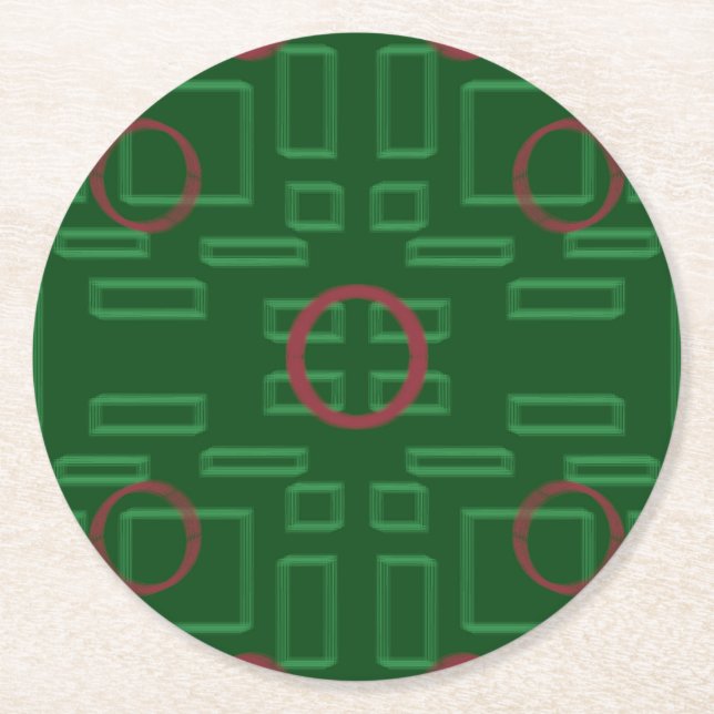 Geometric Boxes on Green Paper Coaster (Front)