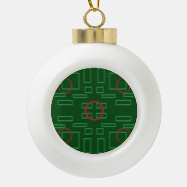 Geometric Boxes on Green Snowflake Framed Ornament (Front)