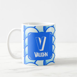 Geometric Bright Blue Monogram Name Initial Coffee Mug