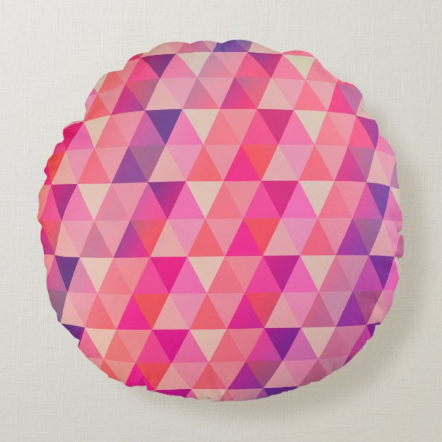 Geometric Bright Coloured Triangles Pattern Round Cushion (Front)