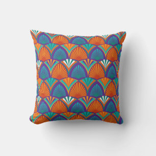 Geometric bright pattern with palm leaves, flowers cushion