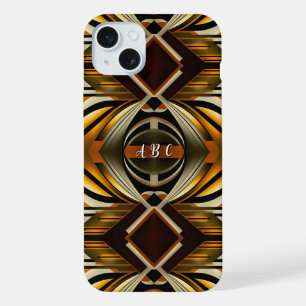 Geometric Brown and Gold Geometric Pattern iPhone 15 Plus Case