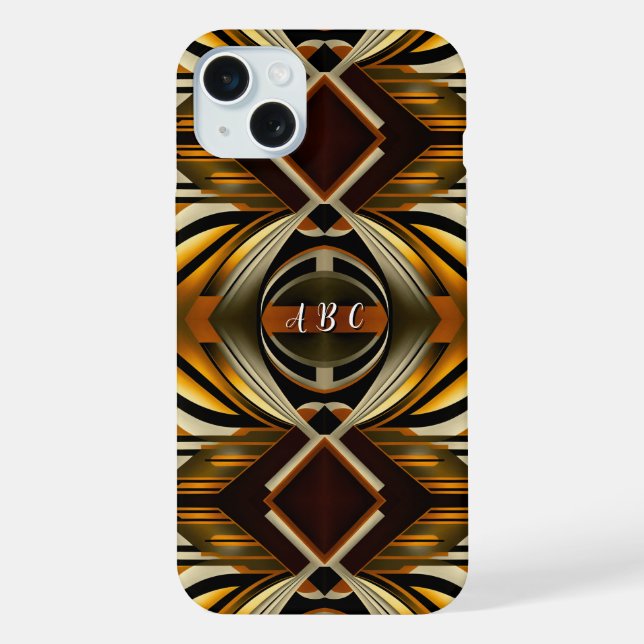 Geometric Brown and Gold Geometric Pattern iPhone Case (Back)