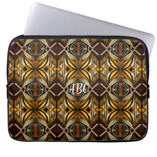 Geometric Brown and Gold Geometric Pattern Laptop Sleeve