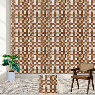 Geometric Brown and White Chequered Tile Pattern