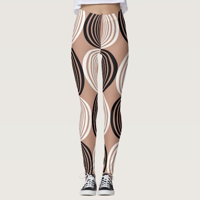 Geometric Brown Circles Seamless Design Leggings (Front)