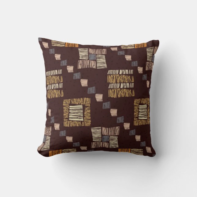 Geometric Brown Ethnic Tribal Background Cushion (Front)