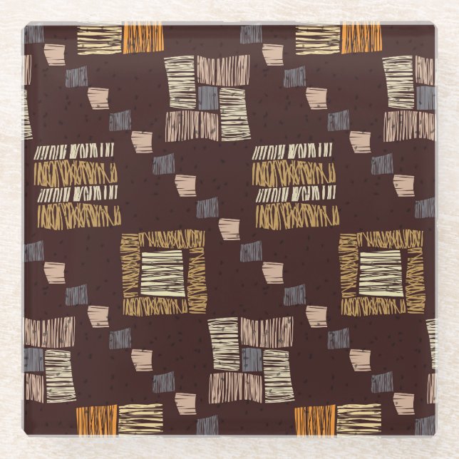 Geometric Brown Ethnic Tribal Background Glass Coaster (Front)