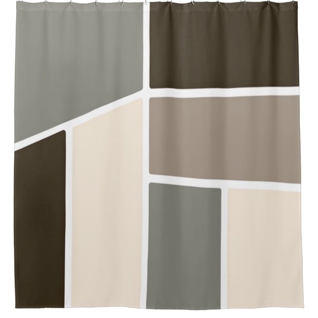 Geometric Brown, Taupe, Grey and Ivory  Shower Curtain (Front)