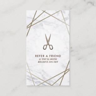 Geometric BrownScissors Marble Hair Refer Vertical Business Card