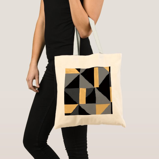 Geometric Budget Black, Gold Gray Tote Bag (Front (Product))