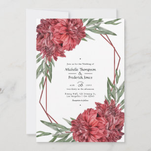 Geometric Burgundy and White Floral Wedding Invitation