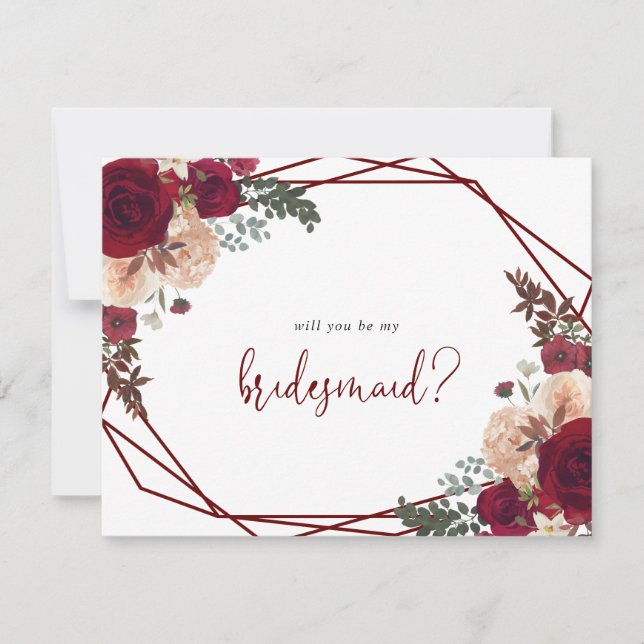 Geometric Burgundy Bridesmaid Proposal Note Card (Front)