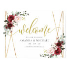 Geometric Burgundy floral  Welcome Wedding Sign