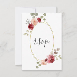 Geometric Burgundy Flower Eucalyptus Wedding RSVP Card