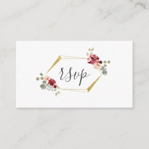 Geometric Burgundy Flower Greenery Wedding RSVP Enclosure Card