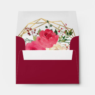 Geometric Burgundy Gold Floral Wedding RSVP Return Envelope