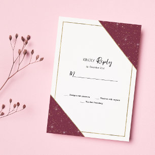 Geometric burgundy gold sparkle glitter RSVP Invitation