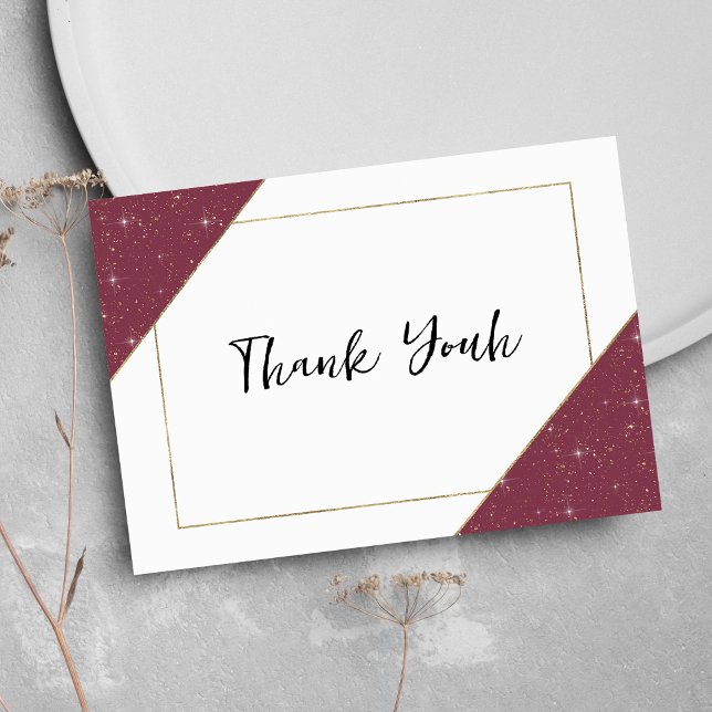 Geometric burgundy gold sparkle glitter  Thank You Enclosure Card (Geometric burgundy gold sparkle glitter Thank You )