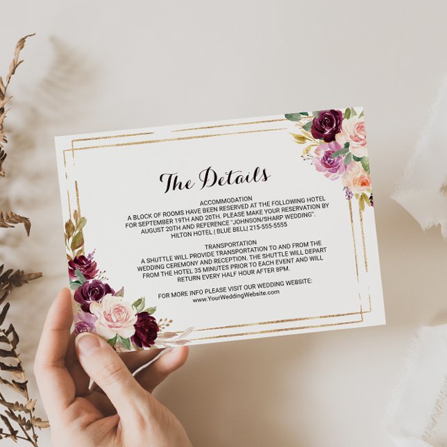 Geometric Burgundy Wedding Details Insert Card (Creator Uploaded)