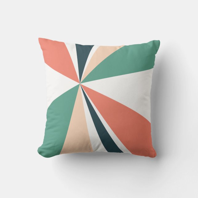 Geometric Burst Triangle Art Coral Teal Navy Cushion (Front)