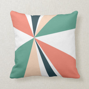 Geometric Burst Triangle Art Coral Teal Navy Cushion