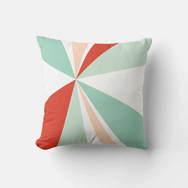 Geometric Burst Triangle Art Red Peach Seafoam Cushion (Front)