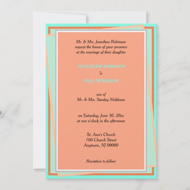Geometric Cantaloupe Turquoise  Invitation (Front)