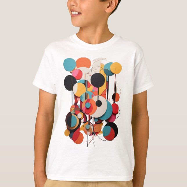 Geometric Canvas: Abstract Lines & Circles Kids T-Shirt (Front)