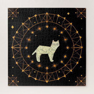 Geometric Cat Gift With Gold Stars For Puzzle Fans