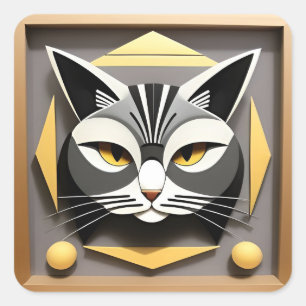 Geometric Cat Sticker For Laptop And Journal