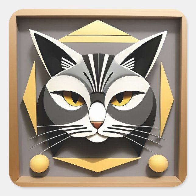 Geometric Cat Sticker For Laptop And Journal (Front)