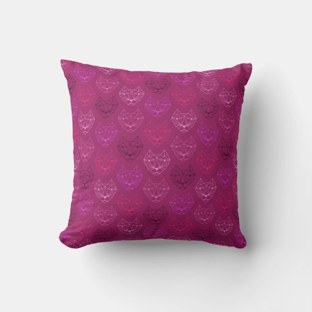 Geometric Cats Pink Pattern Throw Pillow (Front)